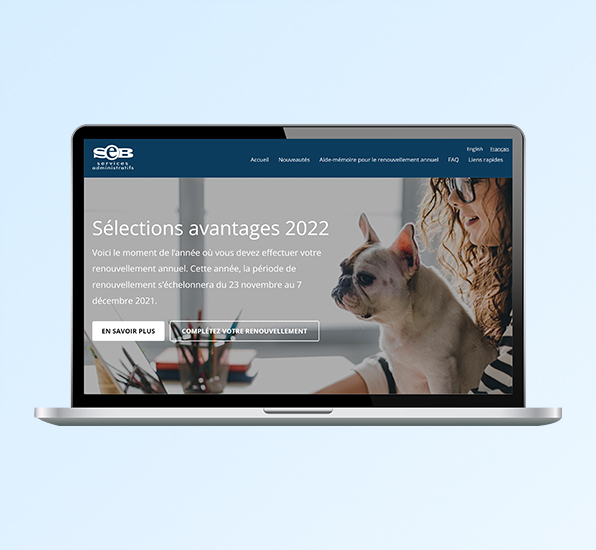 Image de la page d’accueil d’un site de gestion d’avantages sociaux