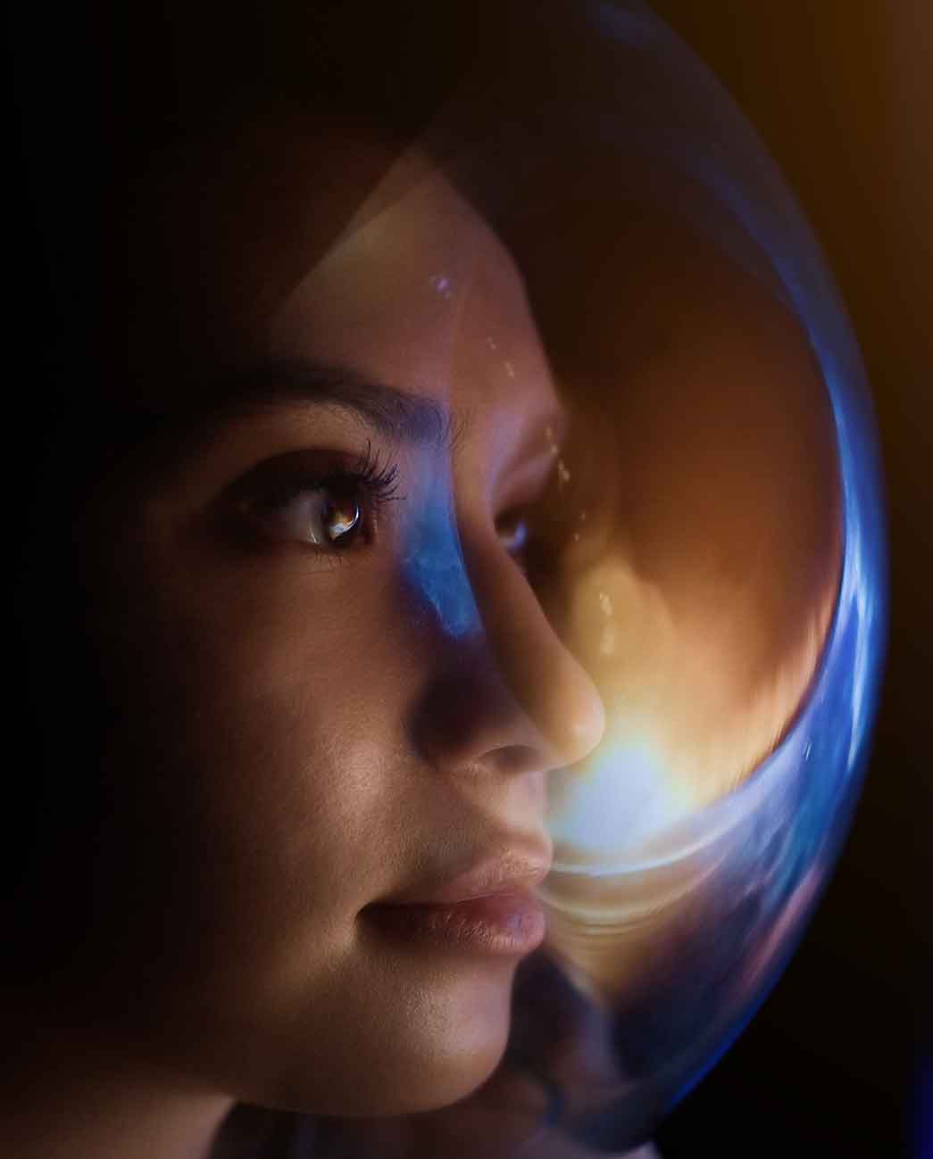 Shot of a women looking through the digital device