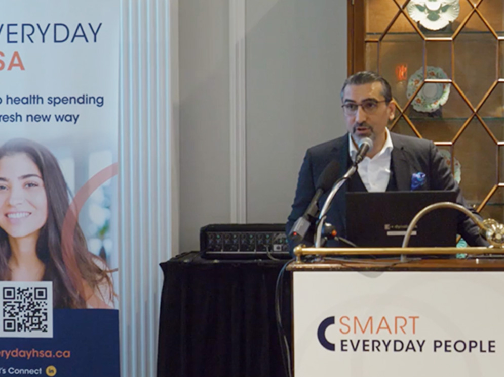 Shot of SEB president and CEO Mohamad El Chayah giving a speech at Smart Everyday people launch event