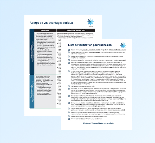 Image de documents personnalisés sur les avantages sociaux