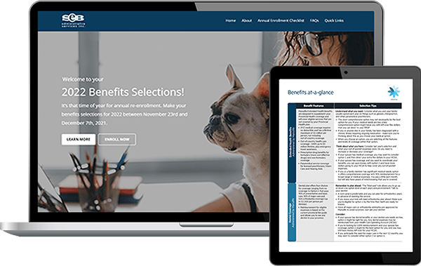 Benefits Communication displayed on Technology devices