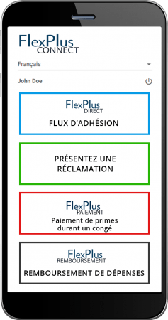 Saisie d’écran de l’appli FlexPlus CONNECT sur un téléphone