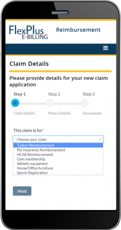 Screenshot of FlexPlus E-BILLING user interface on mobile device