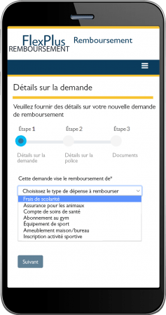 Saisie d’écran de l’appli FlexPlus REMBOURSEMENT sur un téléphone