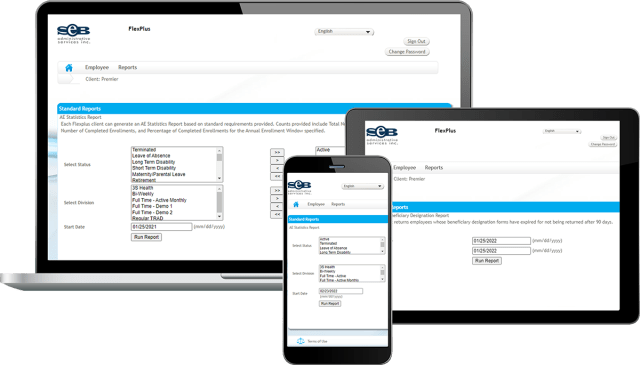Benefits Solutions Flexplus products user interface on technology devices