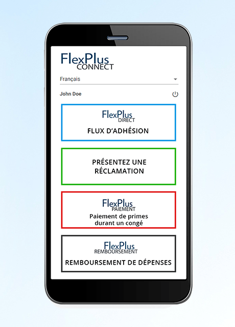 Saisie d’écran de l’appli FlexPlus CONNECT sur un téléphone