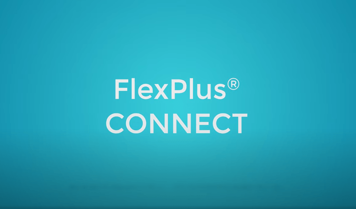 FlexPlus Connect Video Overlay image showing flexplus connect text on blue background