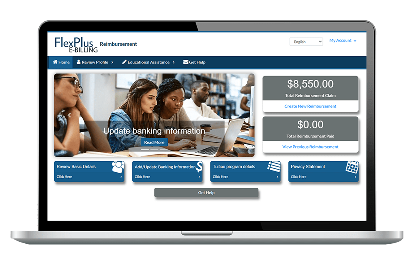 Screenshot of FlexPlus E-Billing user interface on a laptop
