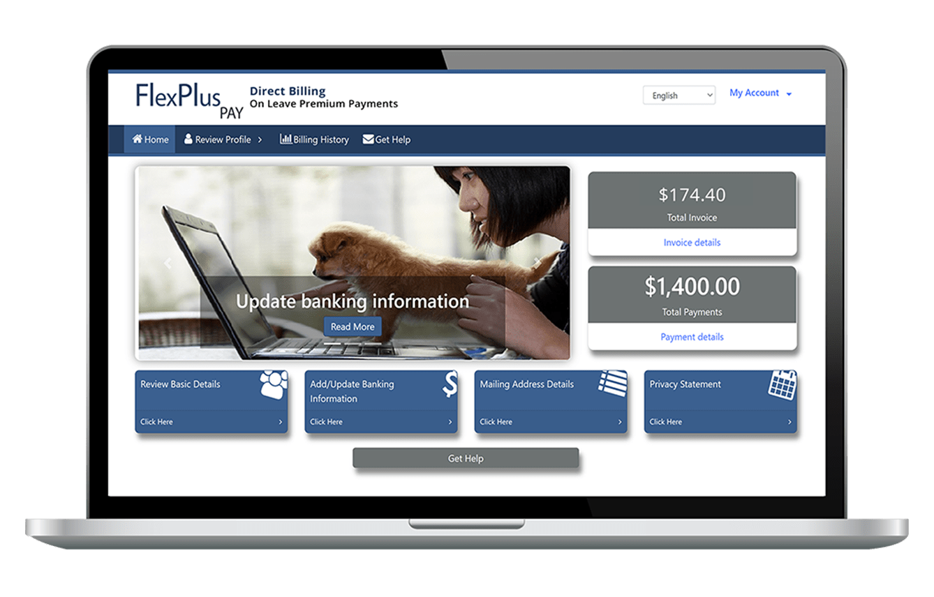 Screenshot of FlexPlus Pay platform on laptop