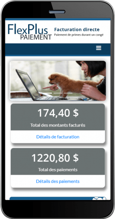 Saisie d’écran de l’appli FlexPlus Paiement sur un téléphone